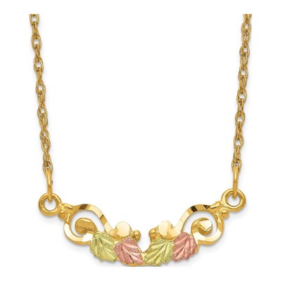 10K Tri-Color Gold Black Hills Leaves Bar Necklace