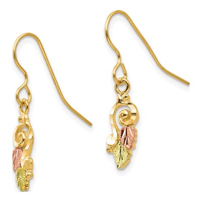 10K Tri-Color Gold Black Hills Leaf Scroll Dangle Earrings – view 3