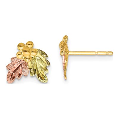10K Tri-Color Gold Black Hills Grape Stud Earrings