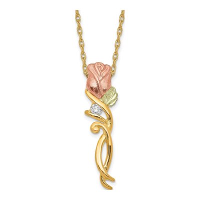 10K Tri-Color Gold 1/20 ct tw Diamond Hills Pendant Necklace