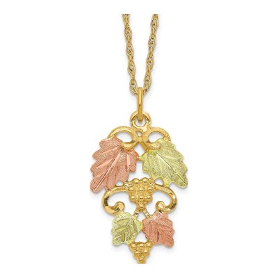 10K Tri-Color Gold Black Hills Grapes Pendant Necklace