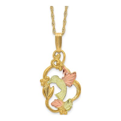 10K Tri-Color Gold Black Hills Hummingbird Pendant Necklace