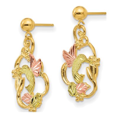 10K Tri-Color Gold Black Hills Hummingbird Dangle Earrings – view 3