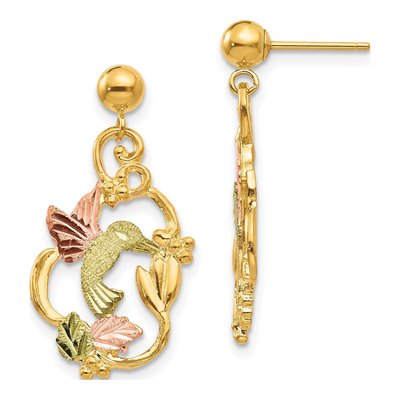 10K Tri-Color Gold Black Hills Hummingbird Dangle Earrings