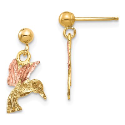 10K Two-Tone Gold Black Hills Hummingbird Dangle Earrings