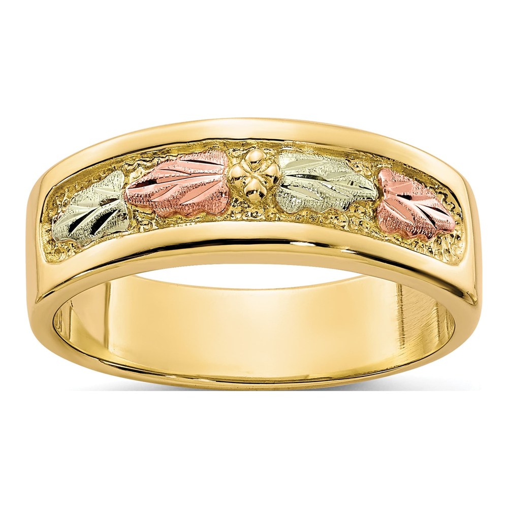 10K Tri-Color Gold Black Hills Leaves Band