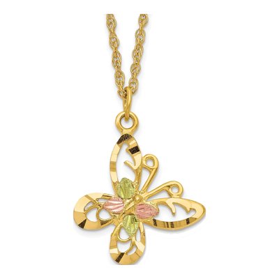 10K Tri-Color Gold Black Hills Butterfly Pendant Necklace