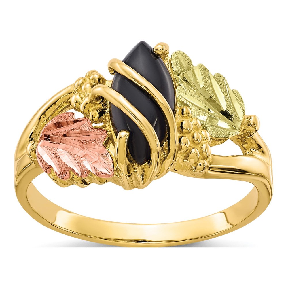 10K Tri-Color Black Hills Gold Marquise Onyx Ring