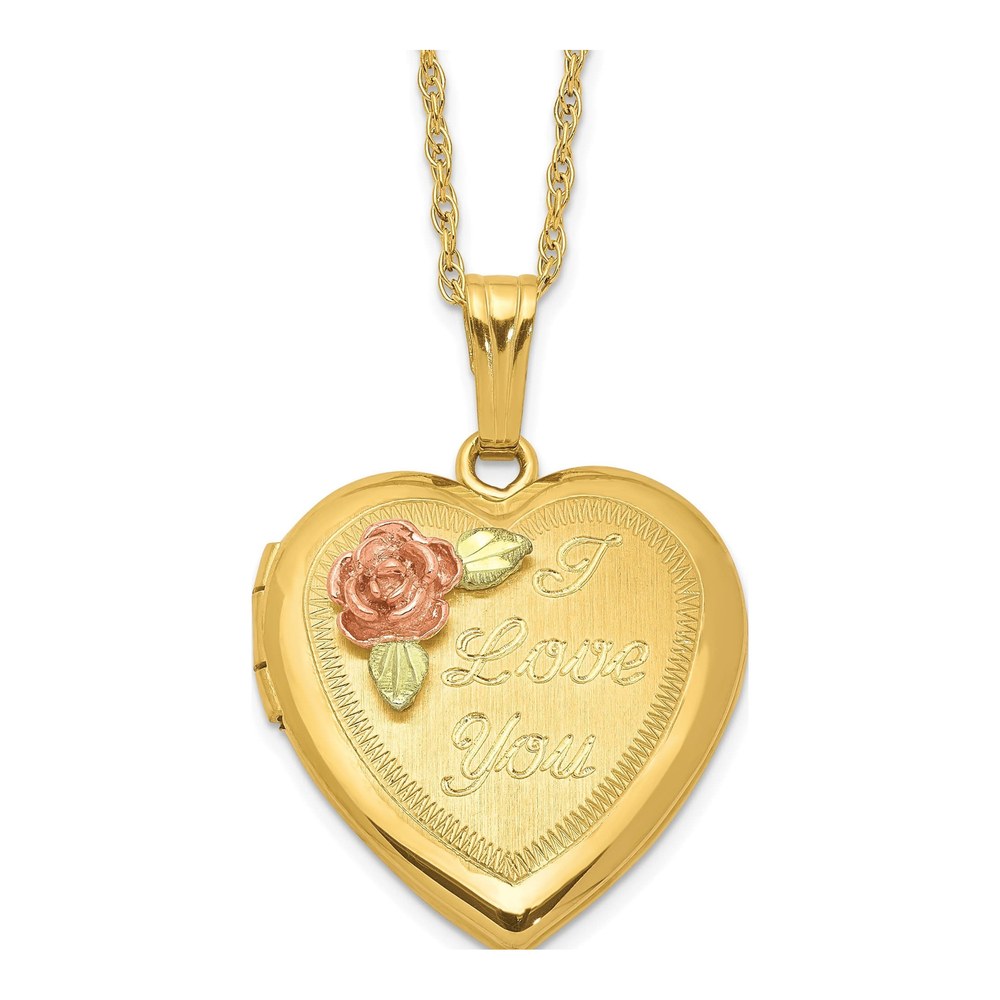 10K Tri-Color Gold Black Hills I LOVE YOU Heart Pendant Necklace