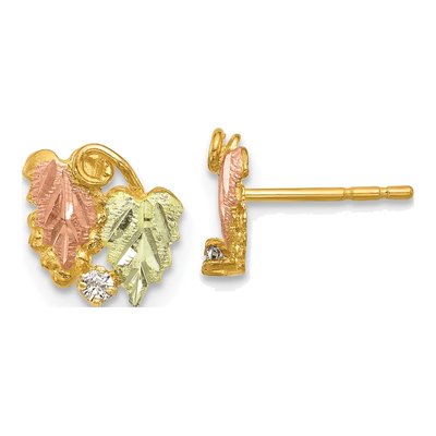10K Tri-Color Gold 1/20 ct tw Round Diamond Hills Leaf Stud Earrings