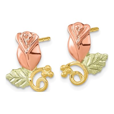 10K Tri-Color Gold Black Hills Rosebud Stud Earrings – view 3