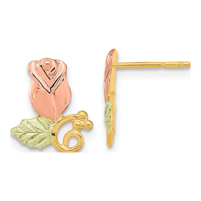 10K Tri-Color Gold Black Hills Rosebud Stud Earrings