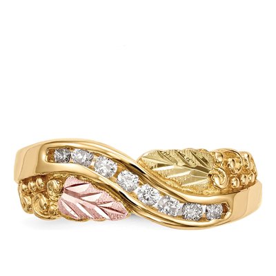 10K Tri-Color Gold 1/6 ct tw Diamond Hills Grapes Leaves Ring – view 5