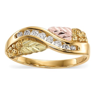 10K Tri-Color Gold 1/6 ct tw Diamond Hills Grapes Leaves Ring