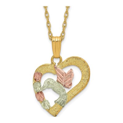 10K Tri-Color Gold Black Hills Hummingbird Pendant Necklace