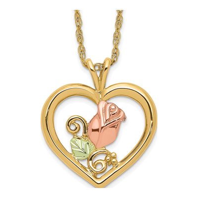 10K Tri-Color Gold Black Hills Rosebud Heart Pendant Necklace