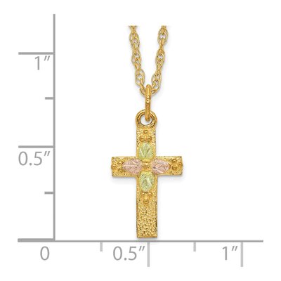 10K Tri-Color Gold Black Hills Leaves Cross Pendant Necklace – view 4