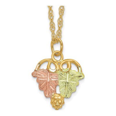 10K Tri-Color Gold Black Hills Grape Leaf Pendant Necklace