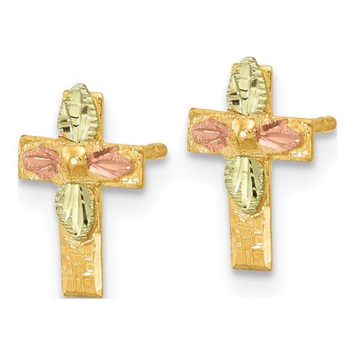 10K Tri-Color Gold Black Hills Cross Stud Earrings – view 3