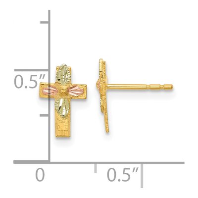 10K Tri-Color Gold Black Hills Cross Stud Earrings – view 5