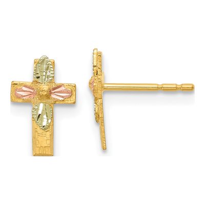 10K Tri-Color Gold Black Hills Cross Stud Earrings
