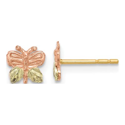 10K Tri-Color Gold Black Hills Butterfly Stud Earrings