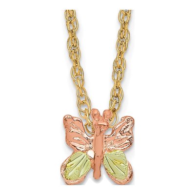 10K Tri-Color Gold Black Hills Butterfly Pendant Necklace