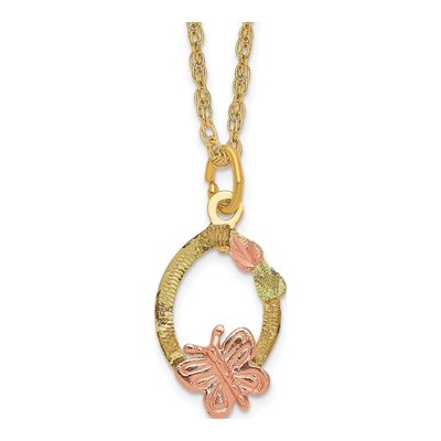 10K Tri-Color Gold Black Hills Butterfly Pendant Necklace