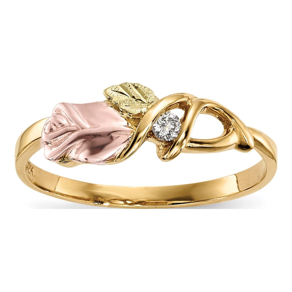 10K Tri-Color Gold 1/20 ct tw Diamond Hills Rosebud Ring