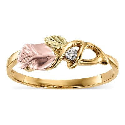 10K Tri-Color Gold 1/20 ct tw Diamond Hills Rosebud Ring