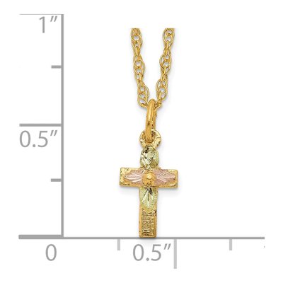 10K Tri-Color Gold Black Hills Leaves Cross Pendant Necklace – view 4