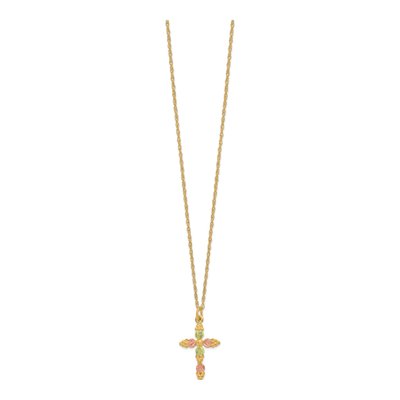 10K Tri-Color Gold Black Hills Grapes Leaves Cross Pendant Necklace – view 3