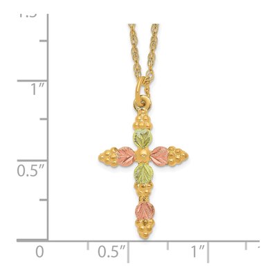 10K Tri-Color Gold Black Hills Grapes Leaves Cross Pendant Necklace – view 6