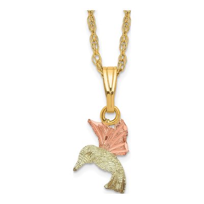 10K Tri-Color Gold Black Hills Hummingbird Pendant Necklace