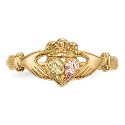 10K Tri-Color Gold Black Hills Claddagh Ring – view 5