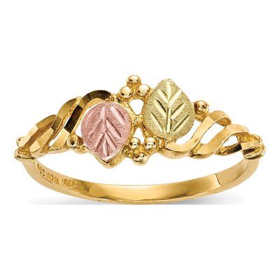 10K Tri-Color Gold Black Hills Leaves Twist Ring