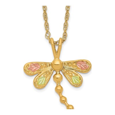 10K Tri-Color Gold Black Hills Dragonfly Pendant Necklace