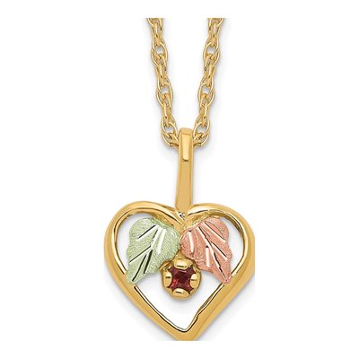 10K Tri-Color Gold Garnet Hills Heart Pendant Necklace