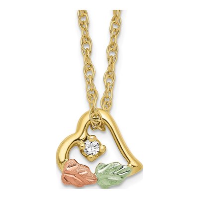 10K Tri-Color Gold Black Hills Diamond Heart Necklace