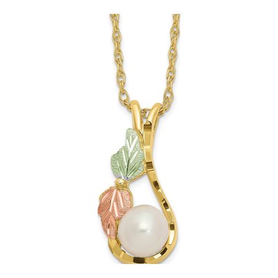 10K Tri-Color Gold Black Hills Pearl Leaves Necklace