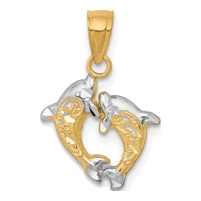 10K Yellow Gold Two Dolphins Charm