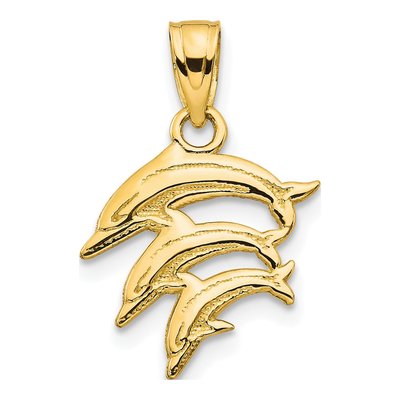 10K Yellow Gold Triple Dolphins Pendant