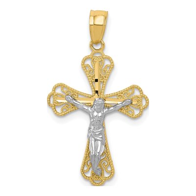 10K Yellow Gold Filigree Crucifix Pendant