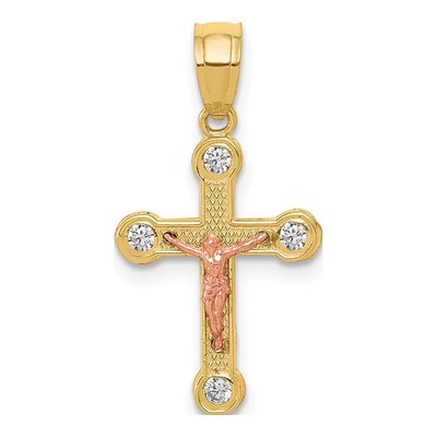 10K Two-Tone Gold CZ Crucifix Pendant