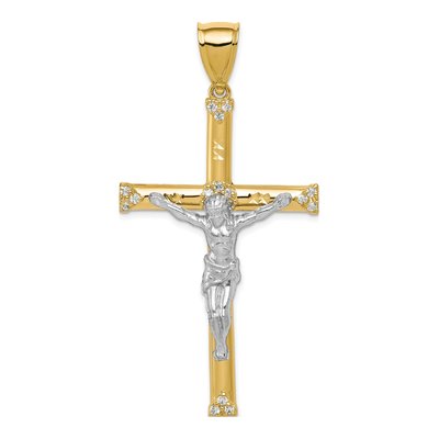 10K Yellow Gold CZ Large Crucifix Pendant