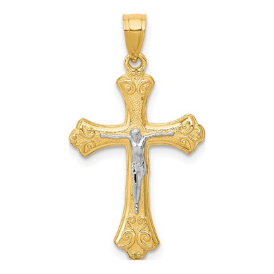 10K Yellow Gold Fleur de Lis Crucifix Pendant