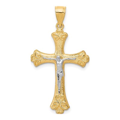 10K Yellow Gold Fleur de Lis Crucifix Pendant