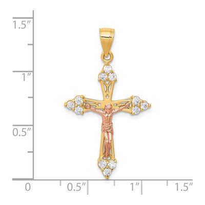 10K Two-Tone Gold CZ Crucifix Pendant – view 4