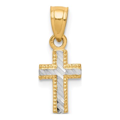 10K Yellow Gold Tiny Diamond-Cut Cross Pendant