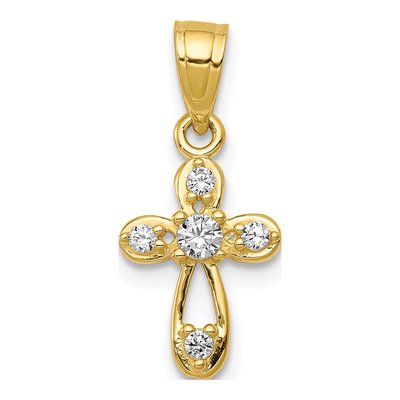 10K Yellow Gold CZ Small Cross Pendant